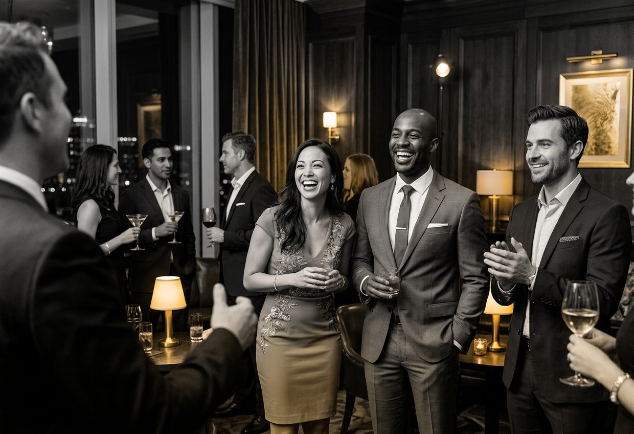Guests networking and celebrating at a corporate event